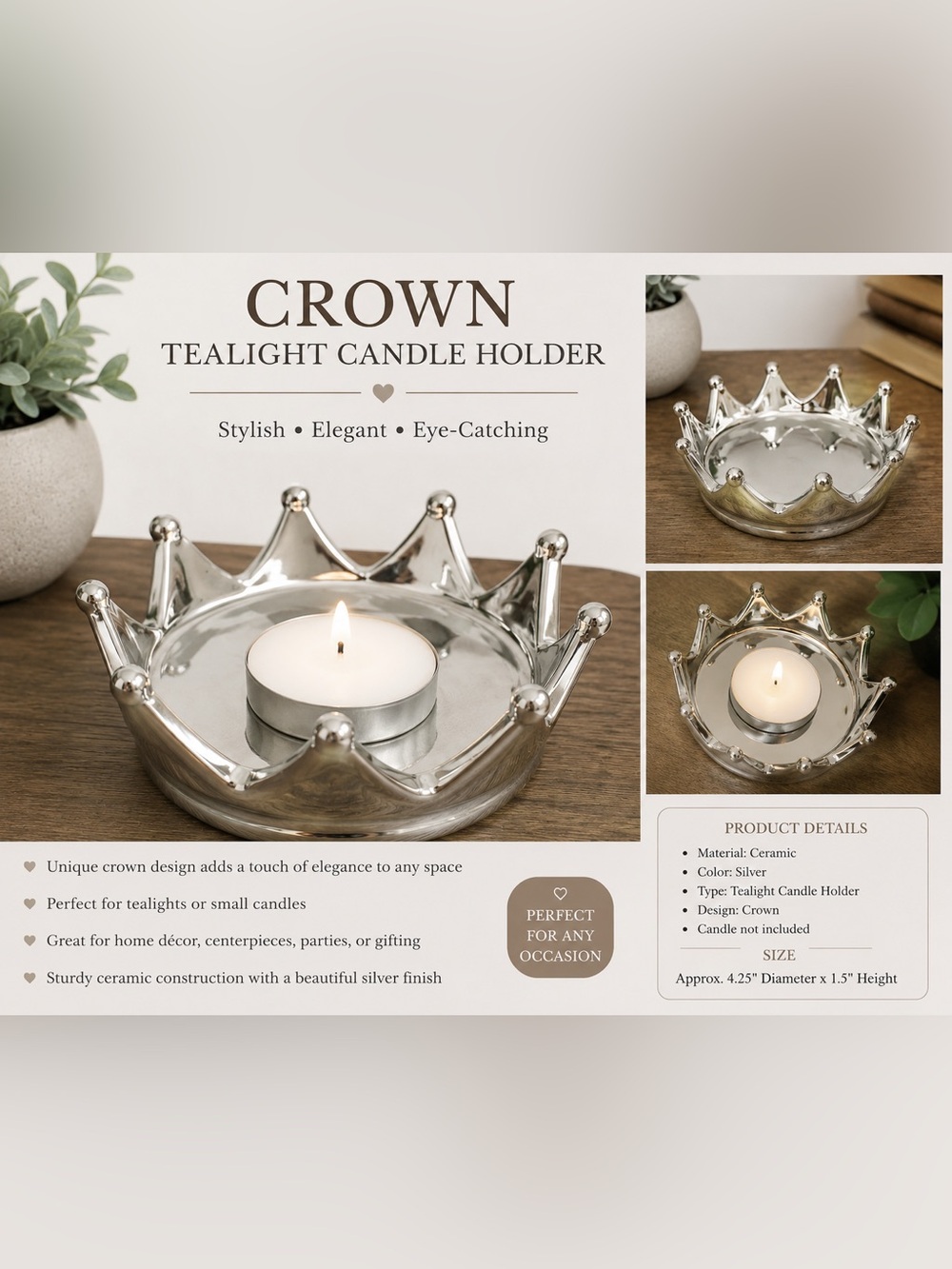 Crown Tealight Candle Holder - Silver